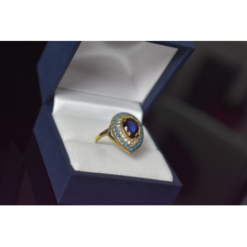 Sky Jewelry Серебряное кольцо с синим камнем Алпанит и вставками из бирюзы