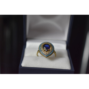 Sky Jewelry Серебряное кольцо с синим камнем Алпанит и вставками из бирюзы