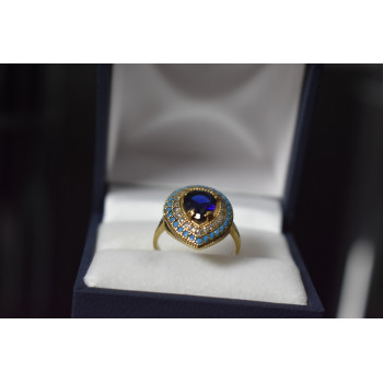 Sky Jewelry Серебряное кольцо с синим камнем Алпанит и вставками из бирюзы