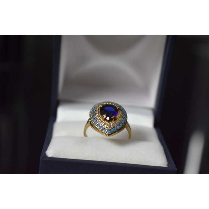 Sky Jewelry Серебряное кольцо с синим камнем Алпанит и вставками из бирюзы