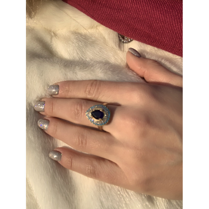 Sky Jewelry Серебряное кольцо с синим камнем Алпанит и вставками из бирюзы