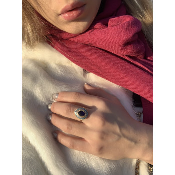 Sky Jewelry Серебряное кольцо с синим камнем Алпанит и вставками из бирюзы