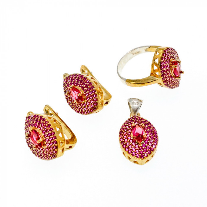 Sky Jewelry Серебряный комплект с камнями Рубеллит