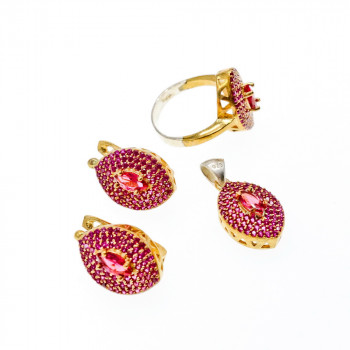 Sky Jewelry Серебряный комплект с камнями Рубеллит