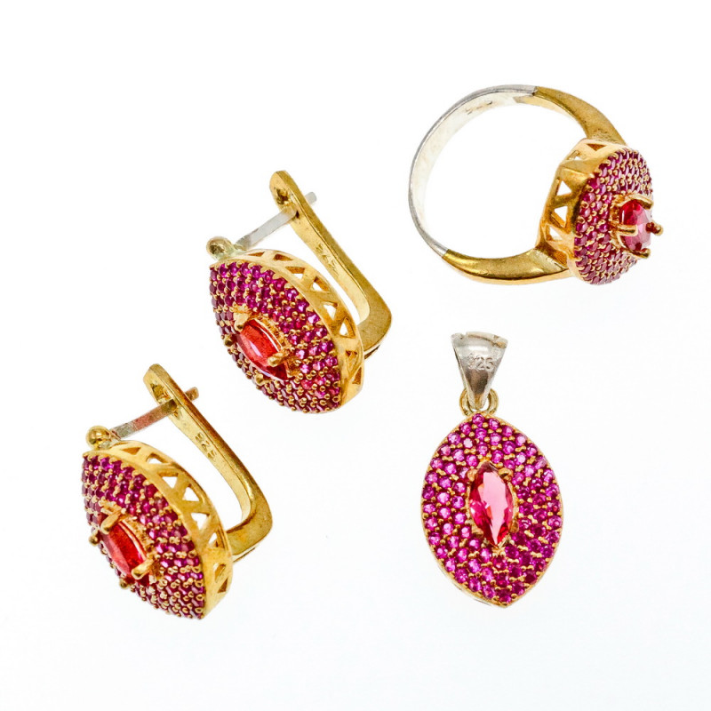 Sky Jewelry Серебряный комплект с камнями Рубеллит