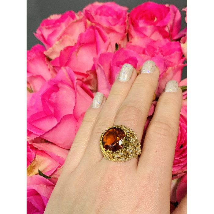 Sky Jewelry Серебряное кольцо с оранжевым камнем Алпанит 925 проба