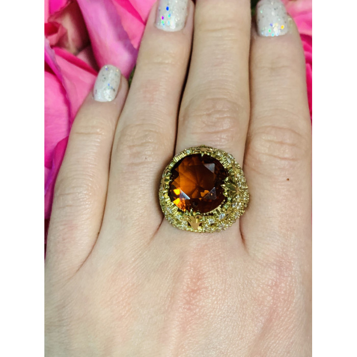 Sky Jewelry Серебряное кольцо с оранжевым камнем Алпанит 925 проба