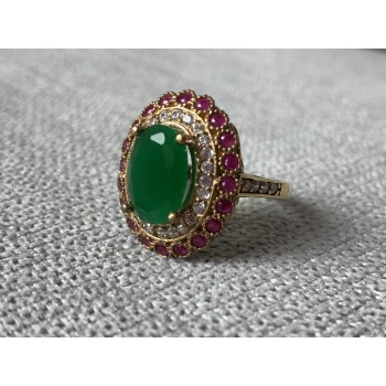 Sky Jewelry Серебряное кольцо с зеленым камнем Алпанит и розовыми камнями Шпинель