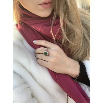 Sky Jewelry Серебряное кольцо с зеленым камнем Алпанит и розовыми камнями Шпинель