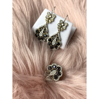 Sky Jewelry Серебряный комплект с черным камнем Турмалин (Шерл)