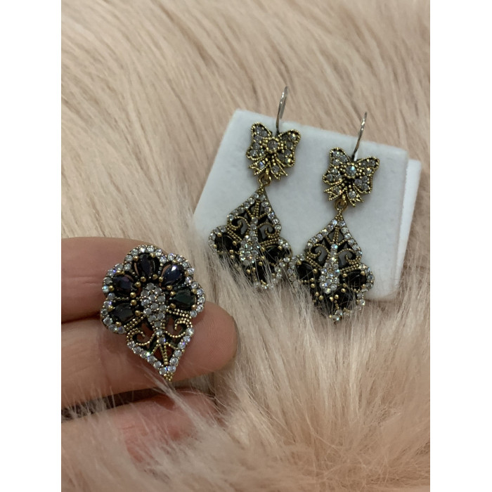 Sky Jewelry Серебряный комплект с черным камнем Турмалин (Шерл)