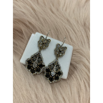 Sky Jewelry Серебряный комплект с черным камнем Турмалин (Шерл)