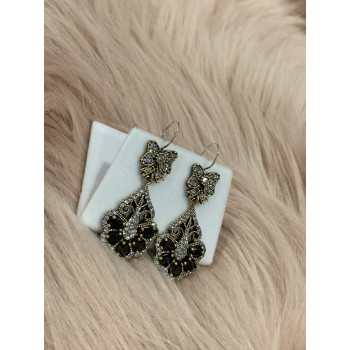 Sky Jewelry Серебряный комплект с черным камнем Турмалин (Шерл)