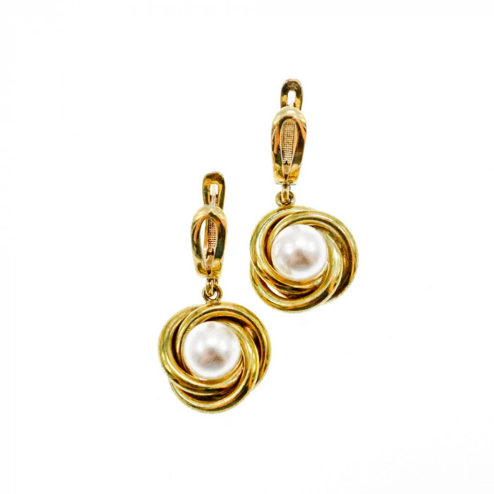 Sky Jewelry Серебряный комплект 925 пробы в позолоте с имитацией жемчуга