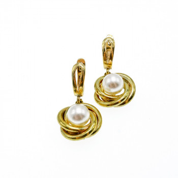 Sky Jewelry Серебряный комплект 925 пробы в позолоте с имитацией жемчуга