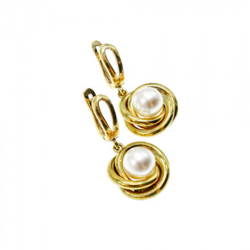 Sky Jewelry Серебряный комплект 925 пробы в позолоте с имитацией жемчуга