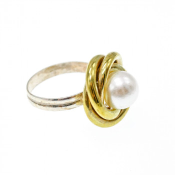 Sky Jewelry Серебряный комплект 925 пробы в позолоте с имитацией жемчуга