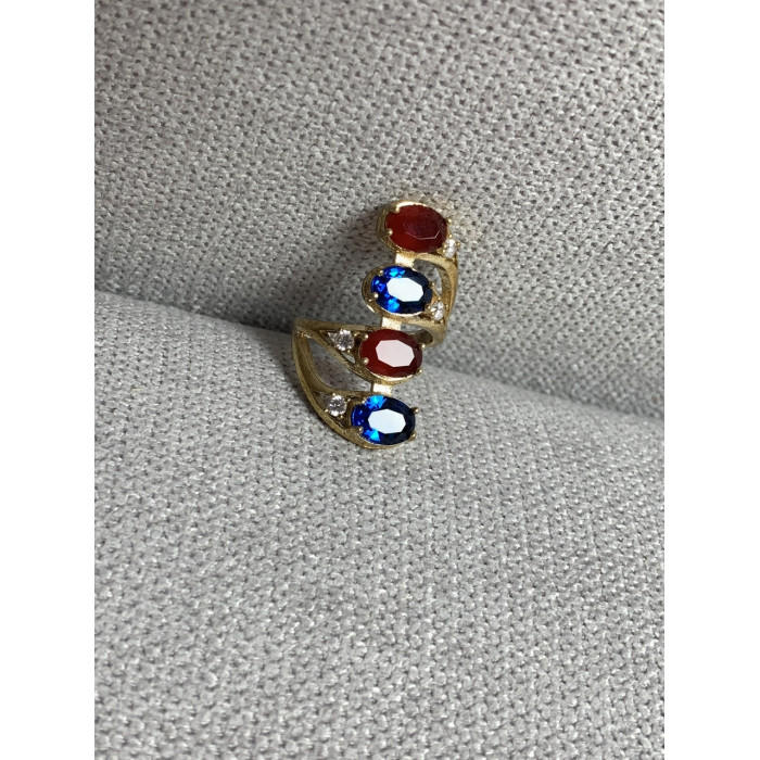 Sky Jewelry Серебряное кольцо с Синим и Красным камнем Алпанит