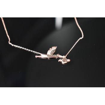 Sky Jewelry Серебряное ожерелье *Аист* с камнями Черный Нефрит