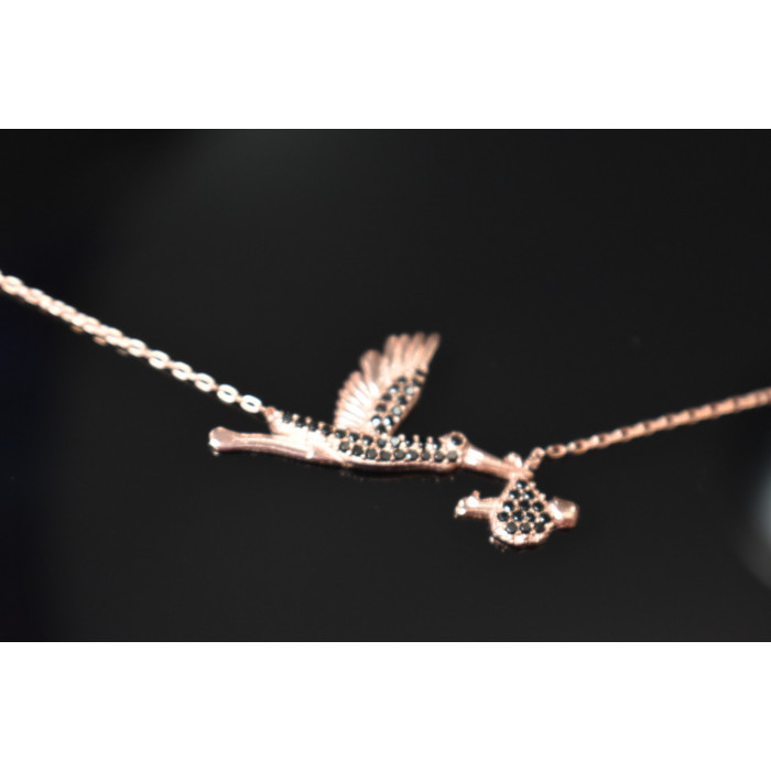 Sky Jewelry Серебряное ожерелье *Аист* с камнями Черный Нефрит