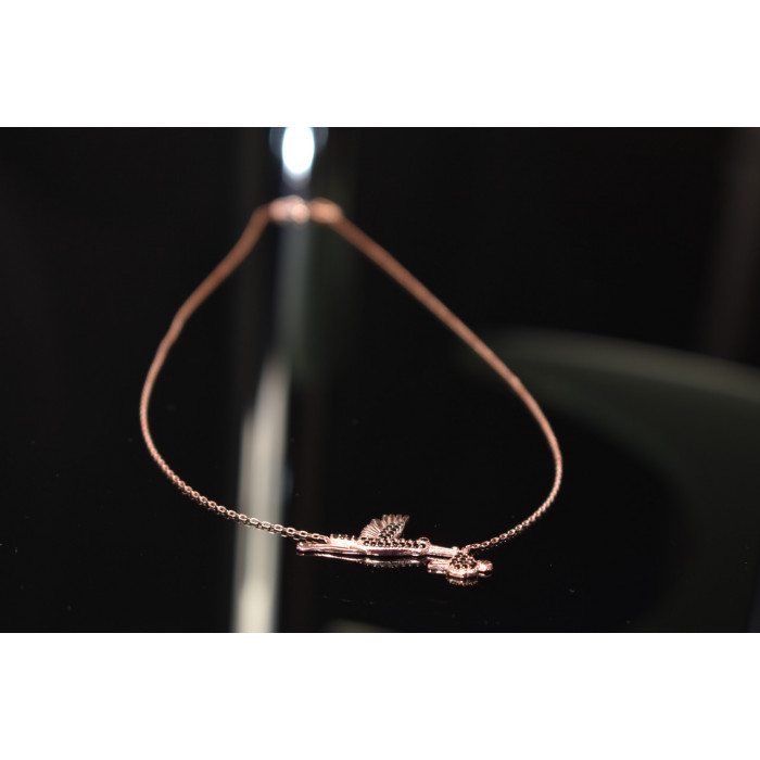 Sky Jewelry Серебряное ожерелье *Аист* с камнями Черный Нефрит