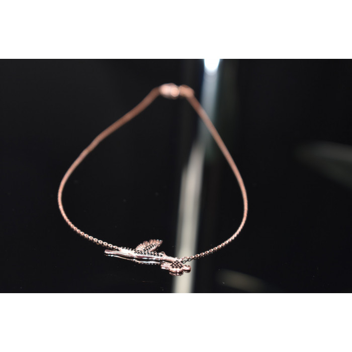 Sky Jewelry Серебряное ожерелье *Аист* с камнями Черный Нефрит