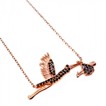 Sky Jewelry Серебряное ожерелье *Аист* с камнями Черный Нефрит