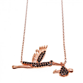 Sky Jewelry Серебряное ожерелье *Аист* с камнями Черный Нефрит