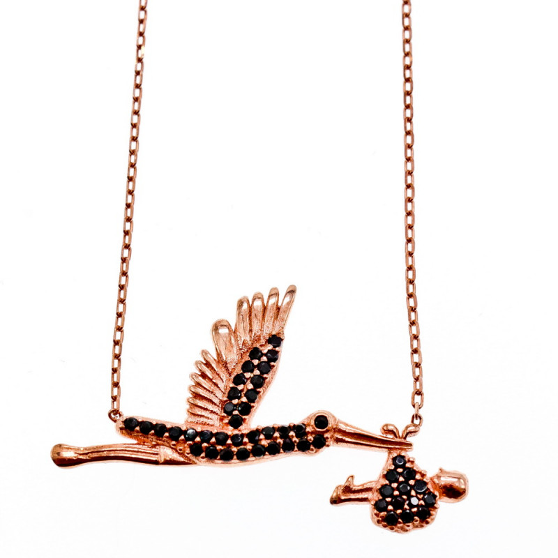 Sky Jewelry Серебряное ожерелье *Аист* с камнями Черный Нефрит