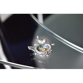 Sky Jewelry Винтажная серебряная брошь с разноцветными фианитами