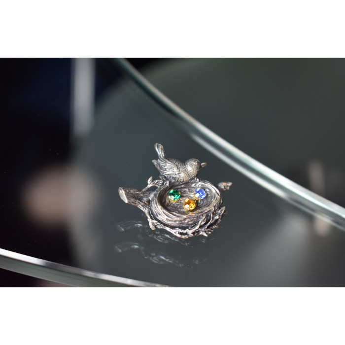 Sky Jewelry Винтажная серебряная брошь с разноцветными фианитами