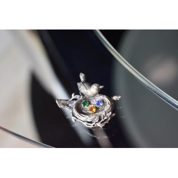 Sky Jewelry Винтажная серебряная брошь с разноцветными фианитами