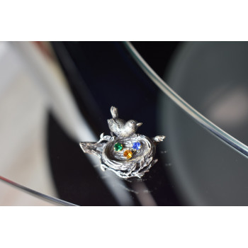 Sky Jewelry Винтажная серебряная брошь с разноцветными фианитами