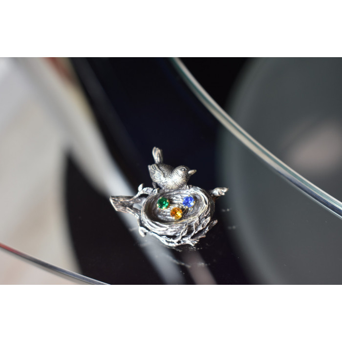 Sky Jewelry Винтажная серебряная брошь с разноцветными фианитами