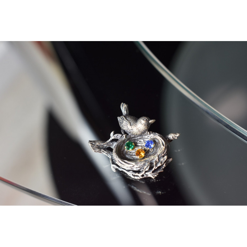 Sky Jewelry Винтажная серебряная брошь с разноцветными фианитами