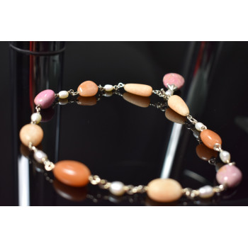 Sky Jewelry Серебряное ожерелье с камнями Розовый Кварц, Желтый Агат и Оранжевый Карнеол (Сердолик)