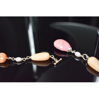 Sky Jewelry Серебряное ожерелье с камнями Розовый Кварц, Желтый Агат и Оранжевый Карнеол (Сердолик)