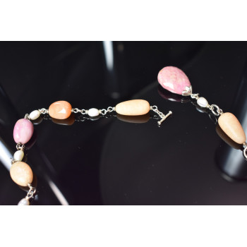 Sky Jewelry Серебряное ожерелье с камнями Розовый Кварц, Желтый Агат и Оранжевый Карнеол (Сердолик)