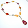 Sky Jewelry Серебряное ожерелье с камнями Розовый Кварц, Желтый Агат и Оранжевый Карнеол (Сердолик)