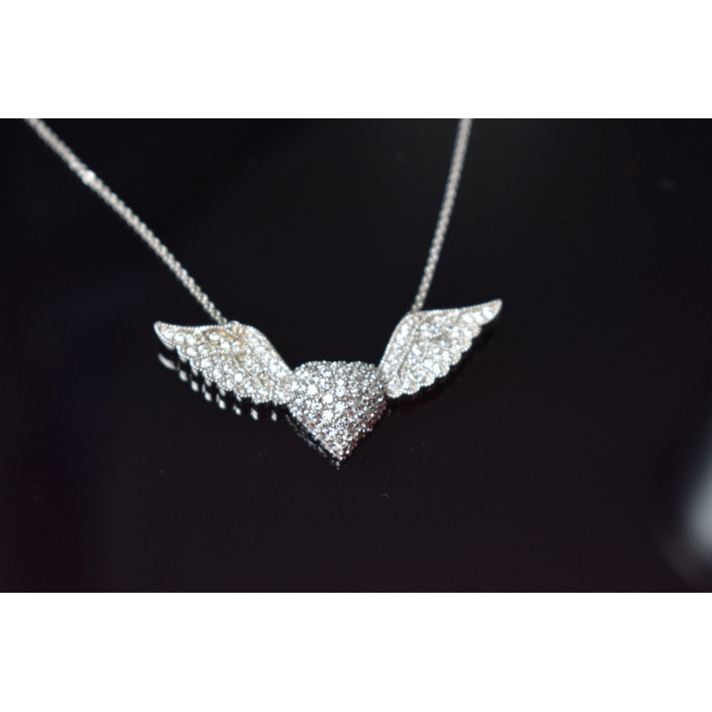 Sky Jewelry Серебряное ожерелье 925 проба с фианитами *Сердце с Крыльями Ангела