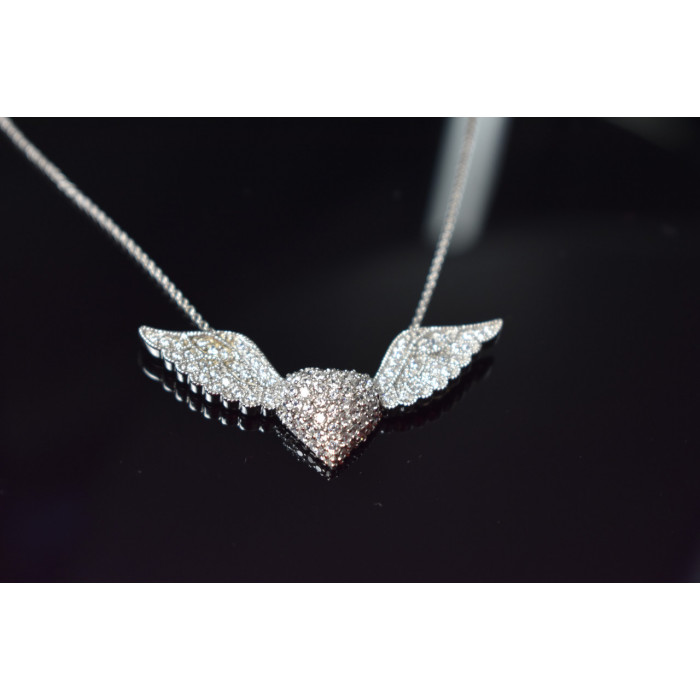 Sky Jewelry Серебряное ожерелье 925 проба с фианитами *Сердце с Крыльями Ангела