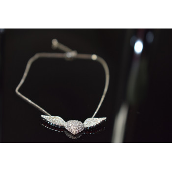 Sky Jewelry Серебряное ожерелье 925 проба с фианитами *Сердце с Крыльями Ангела