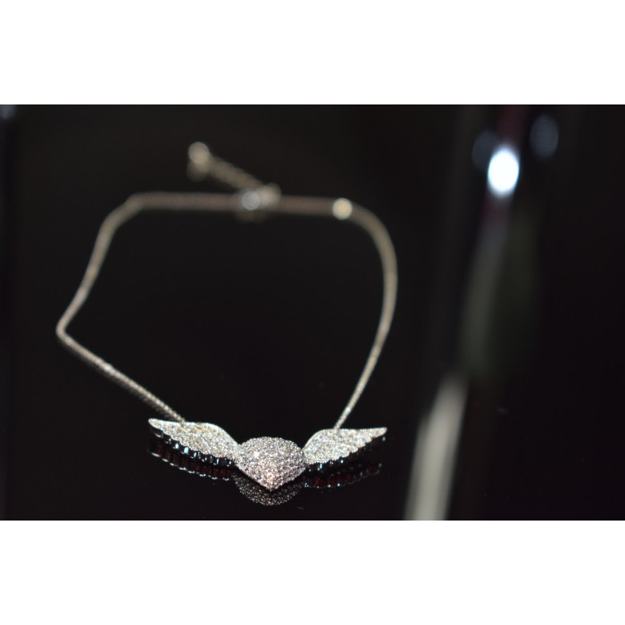 Sky Jewelry Серебряное ожерелье 925 проба с фианитами *Сердце с Крыльями Ангела
