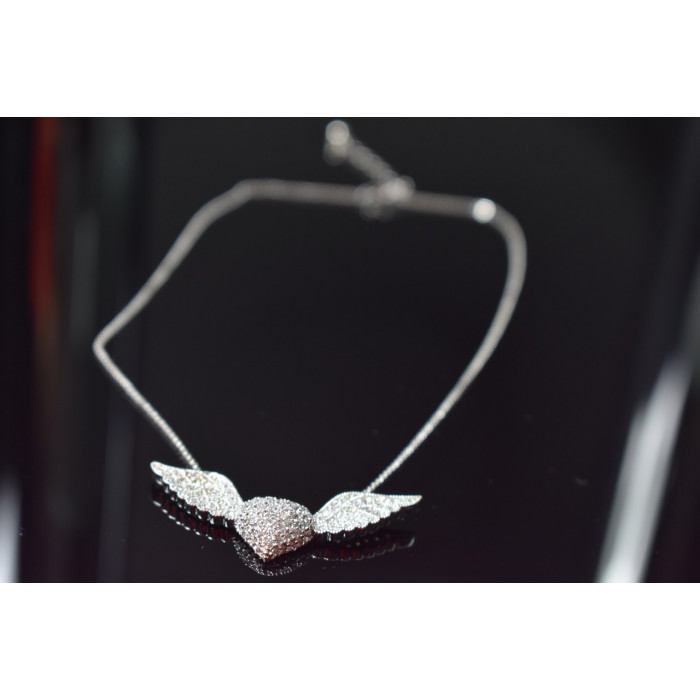 Sky Jewelry Серебряное ожерелье 925 проба с фианитами *Сердце с Крыльями Ангела