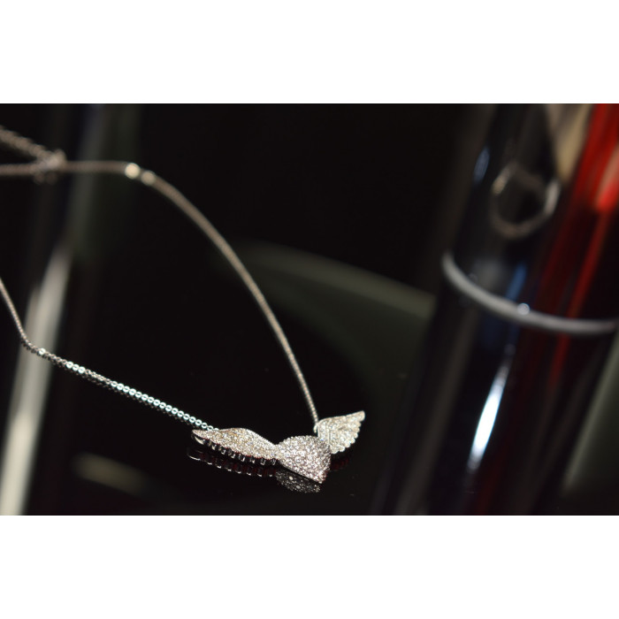 Sky Jewelry Серебряное ожерелье 925 проба с фианитами *Сердце с Крыльями Ангела