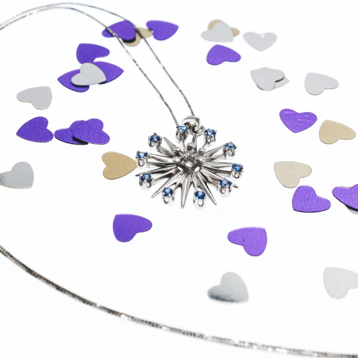 Sky Jewelry Золотая цепочка с кулоном камни Сапфиры и Бриллиант