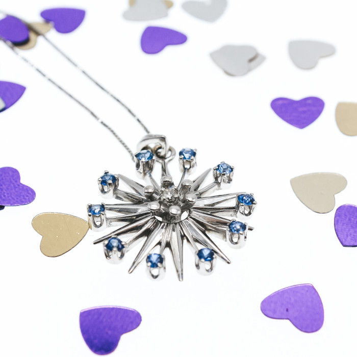 Sky Jewelry Золотая цепочка с кулоном камни Сапфиры и Бриллиант