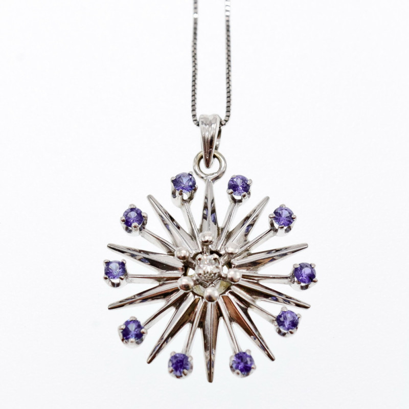 Sky Jewelry Золотая цепочка с кулоном камни Сапфиры и Бриллиант