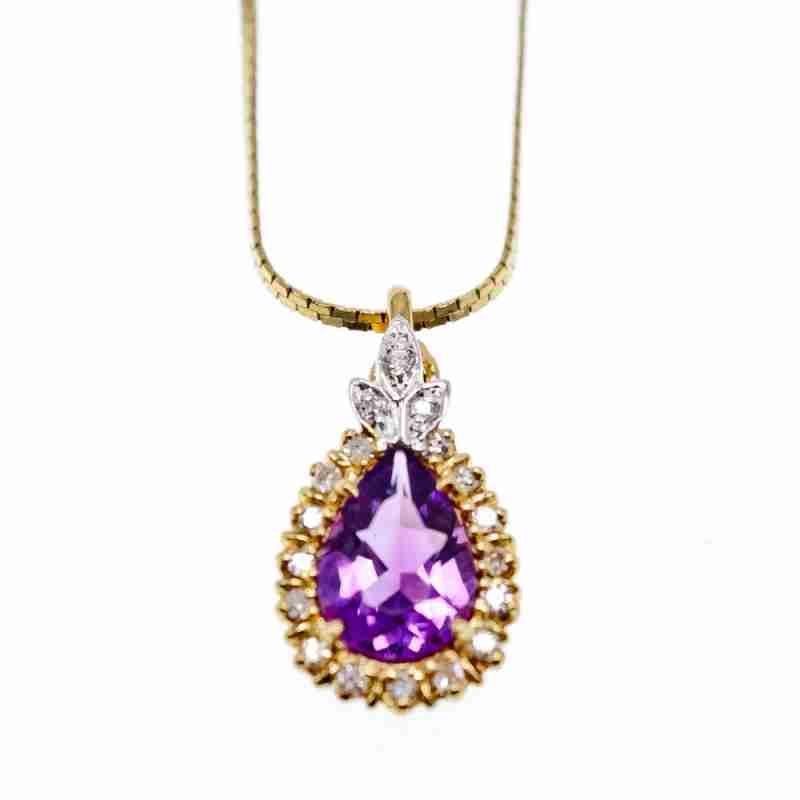 Sky Jewelry Золотая цепочка с кулоном Камень Аметист и бриллианты