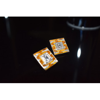 Sky Jewelry Серебряные серьги-гвоздики с эмалью и фианитами